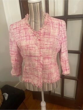 Louben Fringed Pink Tweed Women's Blazer